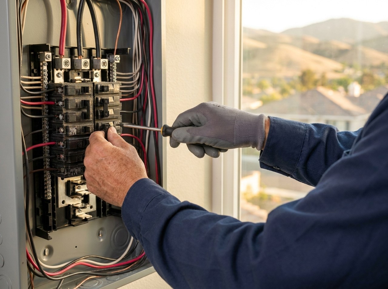 Licensed electrician performing professional electrical work